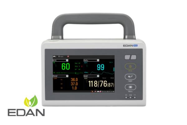 Mobiler Patientenmonitor iM20 von Edan mit verschiedenen Vitalparametern auf dem Bildschirm
