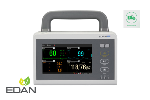 Mobiler Patientenmonitor iM20 von Edan mit verschiedenen Vitalparametern auf dem Bildschirm
